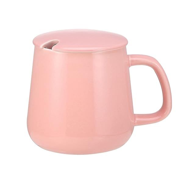 VOBAGA 14 oz Coffee Cup with Lid - Stylish Flat-Bottom Tea Mug for Daily Use (Pink)