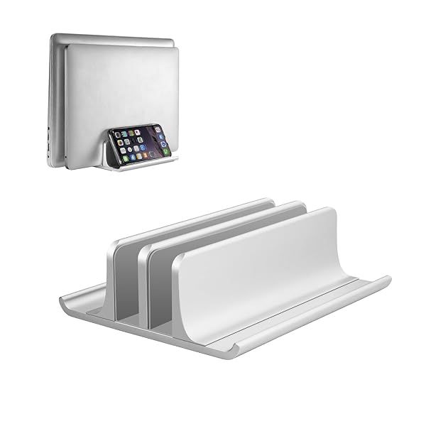Vaydeer Adjustable Aluminum Laptop Stand Double-Slot Vertical Holder for MacBook Chromebook Surface Dell iPad Up to 17.3 Inches Silver