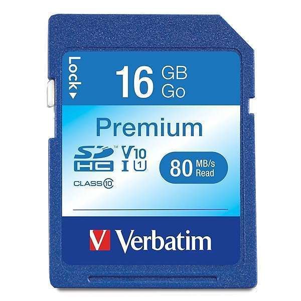 Verbatim 16GB Premium SDHC Memory Card - UHS-I V10 U1 Class 10, Fast & Reliable Storage