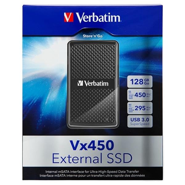Verbatim 256GB Vx450 External SSD - Fast USB 3.0 mSATA Storage in Sleek Black Design