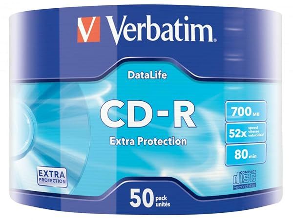 Verbatim 50 Count CD-R 52x - High-Speed 700 MB Blank Discs for Reliable Data Storage