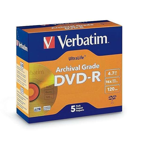 Verbatim DVD-R 4.7GB 16X UltraLife Gold - Archival Grade 5pk with Branded Surface & Hard Coat