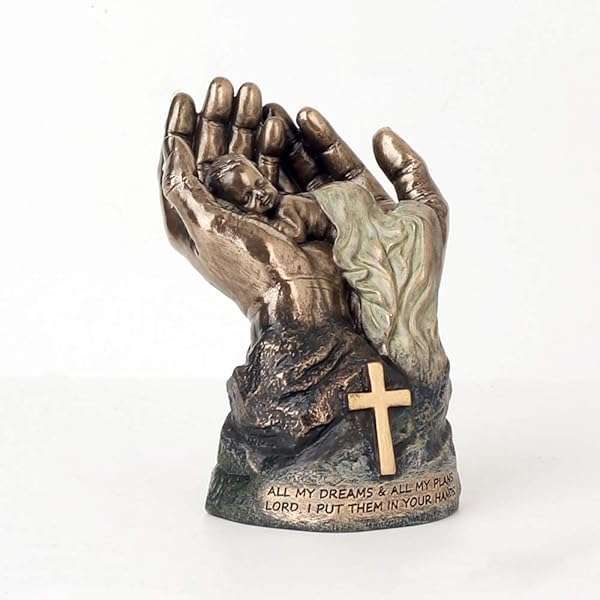 "Veronese Design 4.5" Cold Cast Resin Baby in Lord's Hands Statue - Antique Bronze Finish Figurine"