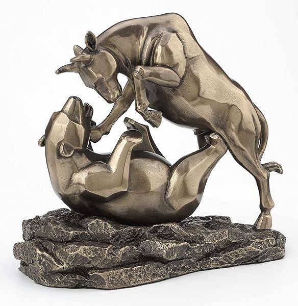 Veronese 6-Inch Wall Street Bull & Bear Statue - Perfect Financial Broker Gift in Cold Cast Resin Bronze Finish