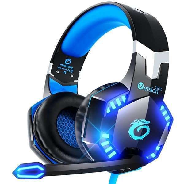 VersionTECH G2000 Gaming Headset: Noise Cancelling, LED Lights, Compatible with PS5, Xbox, PC & More