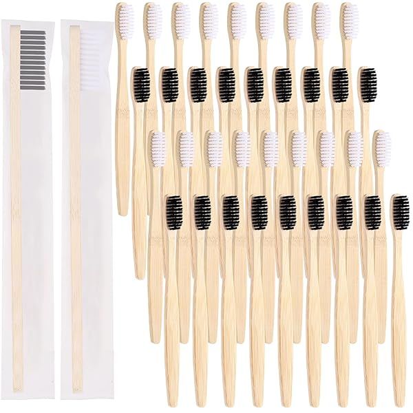 Vesici 200 Bamboo Toothbrushes Bulk Soft Bristles Eco Friendly Manual Toothbrushes for Adults Travel Family Hotel Use Individually Packaged