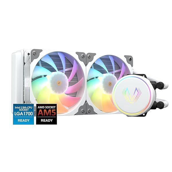 Vetroo V240 White Liquid CPU Cooler: 240mm RGB AIO for Intel & AMD - 250W TDP, Perfect for Gaming Consoles