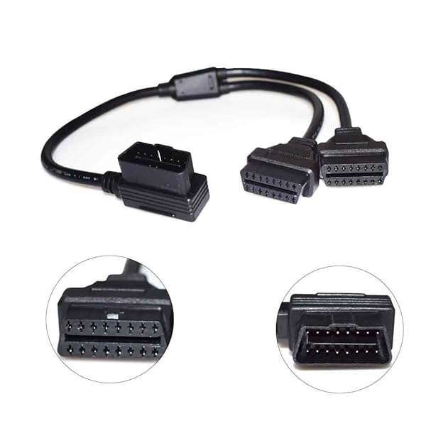 "Vgate 16 Pin OBD2 Diagnostic Extender Cable - 19" Male to Dual Female Y Splitter for Easy Vehicle Diagnostics"