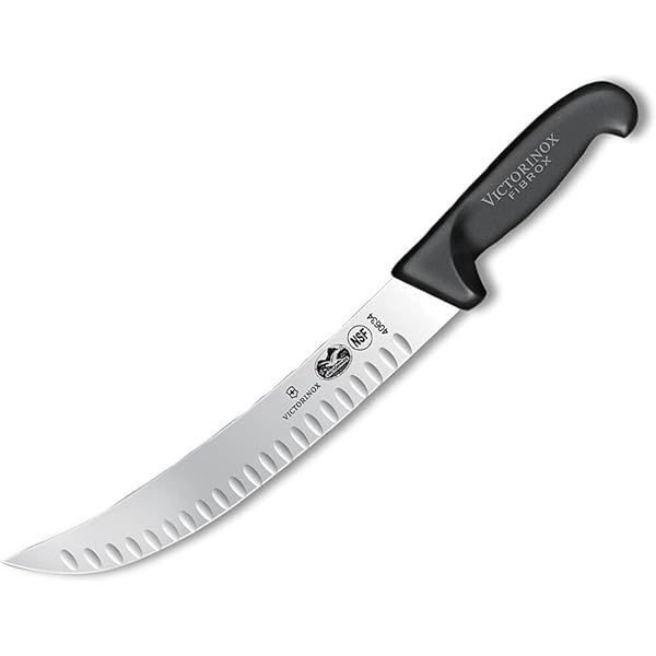 "Victorinox 10" Cimeter Knife with Curved Blade & Granton Edge - Black Fibrox Handle 5.7323.25 for Precision Cutting"