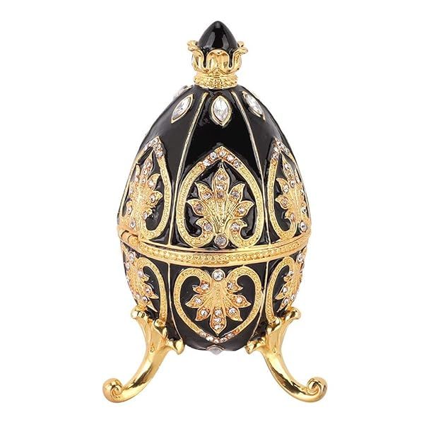 Unique Vintage Egg Trinket Box - Hand-Painted Enameled Jewelry Box for Collectors | Limited Edition Home Decor (Soot Black)