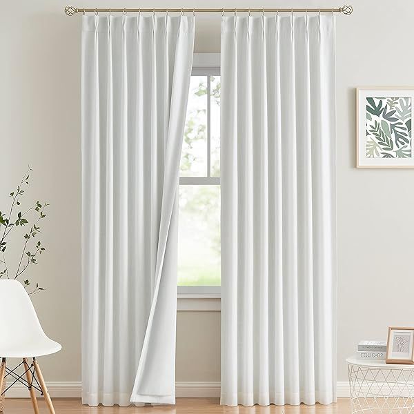 Vision Home White Pinch Pleated Full Blackout Curtains 84 Inch Thermal Insulated Room Darkening Drapes for Living Room Bedroom 2 Panels