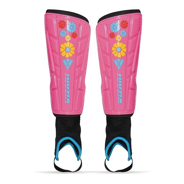 Vizari Blossom Kids Soccer Shin Guards for Girls - Pink/Blue | Dual-Layered Protection & Adjustable Fit
