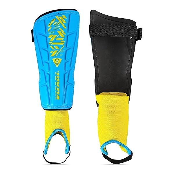 Vizari Malaga Kids Soccer Shin Guards - Lightweight, Breathable Calf Protection in Sky/Yellow | XX-Small Youth Gear