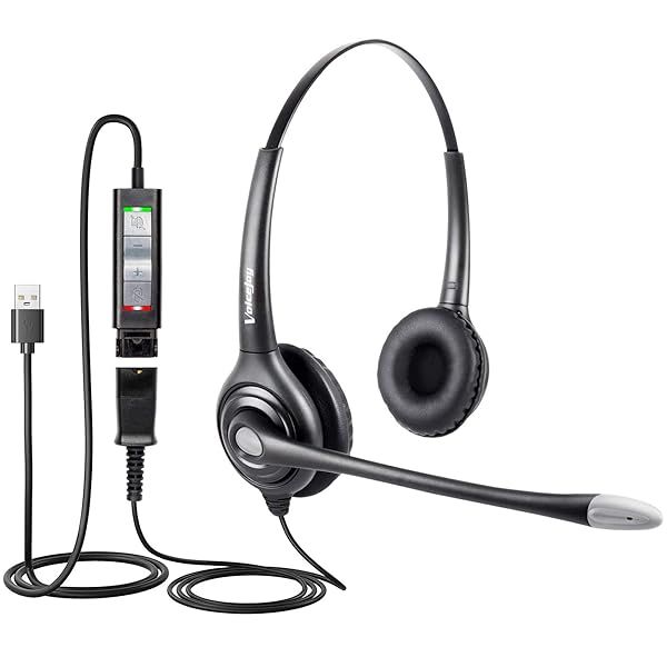 VoiceJoy HD261 USB Headset with Quick Disconnect Adapter Noise Cancelling Microphone for PC Business Use Wired Headphone
