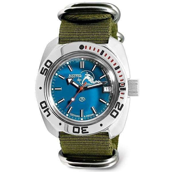 Vostok Amphibia 710059 Scuba Dude: Automatic Diver Watch with Green Strap
