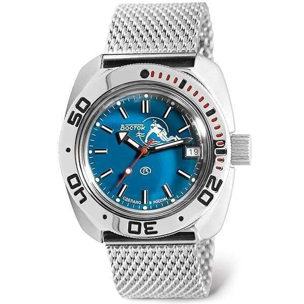 Vostok Amphibia 710059 Scuba Dude: Automatic Diver Watch with Milanese Bracelet
