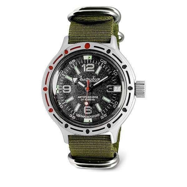 Vostok Classic Amphibian Automatic Diver Watch | WR 200m | Stylish Men's Fashion & Casual Model 420640 with Green Strap