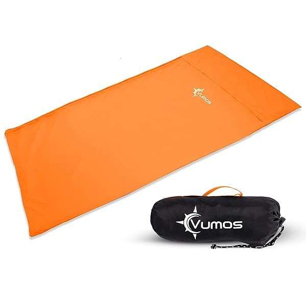 Vumos Sleeping Bag Liner & Camping Sheet - Silk-Like Travel Essential with Full-Length Zipper - Orange Color
