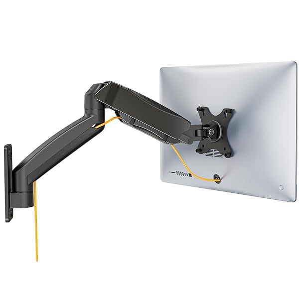 "WALI Single Monitor Wall Mount - Adjustable Gas Spring Arm for 32" Screens, Max Extension 21.2" - GSWM001, Black"