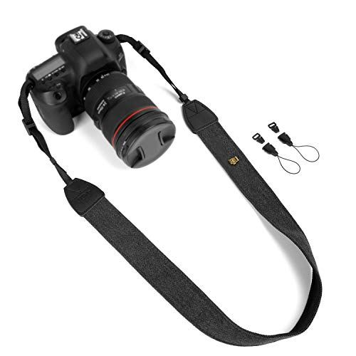 WANBY Black Canvas Camera Strap for DSLR/SLR - Quick Release Neck & Shoulder Strap