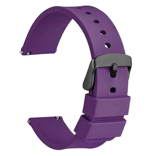 WOCCI 22mm Purple Silicone Watch Band - Quick Release Rubber Strap with Black Stainless Steel Buckle