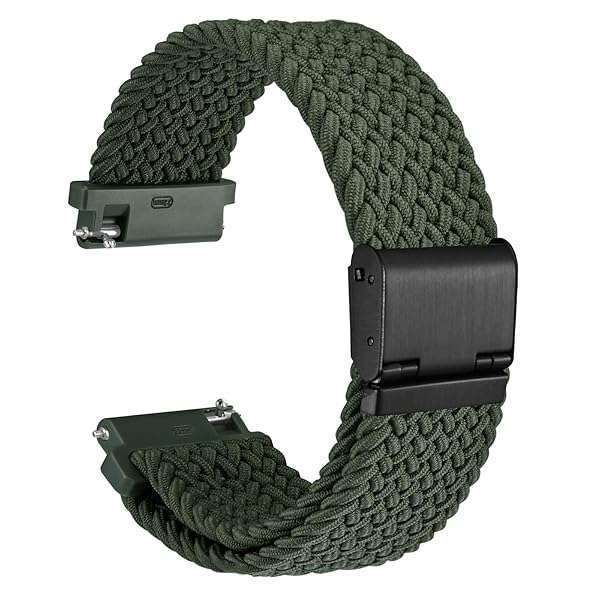 WOCCI 24mm Braided Nylon Watch Band - Quick Release, Khaki Green, Black Stainless Steel Buckle for Men & Women