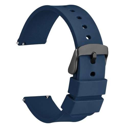 WOCCI 24mm Silicone Watch Band - Quick Release Navy Blue Rubber Strap with Black Stainless Steel Buckle