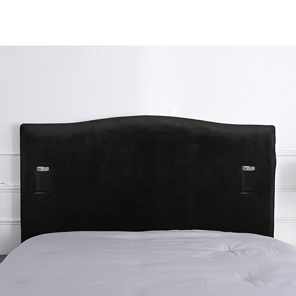 "Stretch Bed Headboard Slipcover Protector - Solid Black Dustproof Cover for Bedroom Decor (35"-50")"