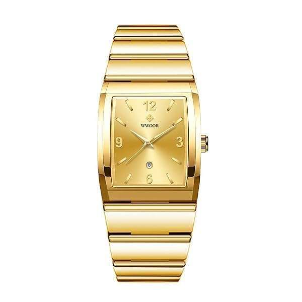 Shop WWOOR Square Watches: Stylish Stainless Steel Men's & Women's Casual Watches with Date - Model 84-Silver Gold