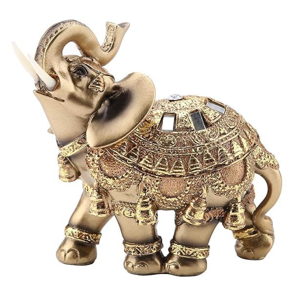 Wal Front Gold Elephant Statue - Wealth Trunk Sculpture for Home Decor & Feng Shui Gift