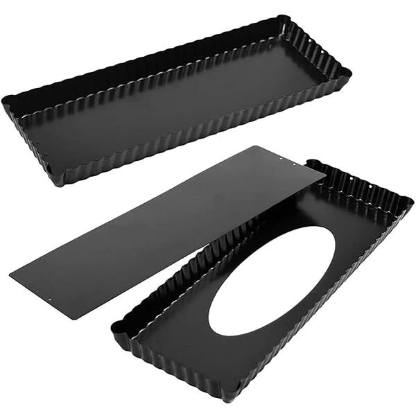 Webake 14-Inch Non-Stick Tart Pan Set - Heavy Gauge Carbon Steel with Removable Bottom (2 Pack) for Perfect Quiches