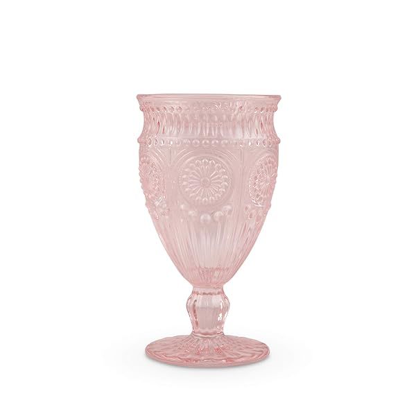 Weddingstar Vintage Inspired Blush Pink Pressed Glass Goblet 10 Ounces Perfect for Weddings and Special Occasions