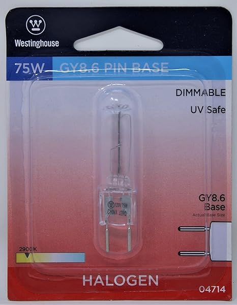 Westinghouse 0471400 Halogen Light Bulb 75W T4 GY8.6 Base - 1500 Hr, 1050 Lm, 120V - 6-Pack