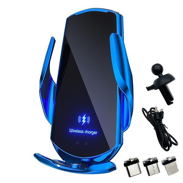 15W Wireless Car Charger - Fast Induction Charging & Auto-Clamping Vent Mount for Phones (Blue)