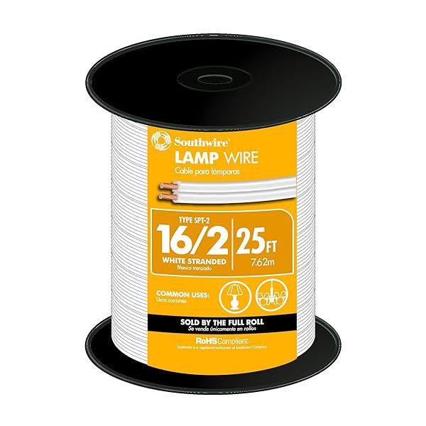 Buy Woods Southwire 55682121 25ft 16-Gauge 2 Conductor SPT-2 Lamp Cord - Durable White Thermoplastic Insulation