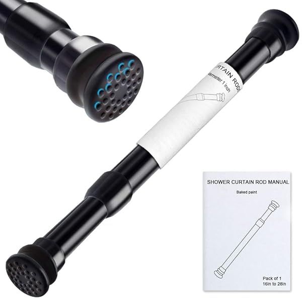 XIQIYY Heavy-Duty Adjustable Tension Rod 16-28 Inch - Anti-Slip Shower Curtain Rod in Black