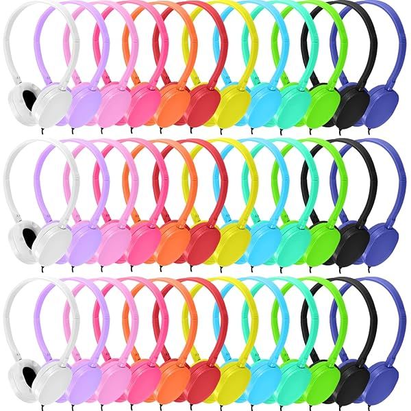 XOSDA Kids Headphones Bulk 54 Pack Adjustable Wired Earphones for Classroom School Students Teens and Adults Multi Color