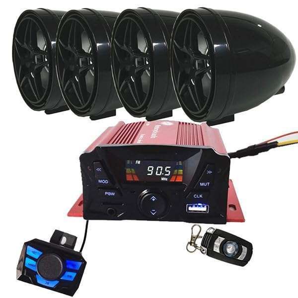 XYC 12V 4 Channel Bluetooth Speakers for UTV, ATV, Golf Cart & Motorcycle - Weatherproof MP3 Audio System with AUX, USB, SD & FM Radio