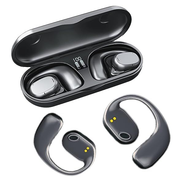 Xmenha Wireless Bluetooth Bone Conduction Headphones Open Ear Earbuds with Ear Hooks for Sports and Workouts Black