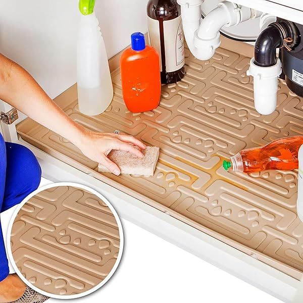 Xtreme Mats Waterproof Under Sink Mat Beige 40x22 Cabinet Liner for Home Kitchen Laundry Plumbing Leak Prevention Flexible Drip Tray