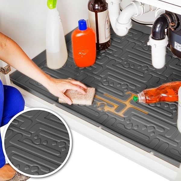 "Xtreme Mats Waterproof Under Sink Mat - 25" x 19" Gray Cabinet Liner for Leak Prevention & Water Damage Protection"