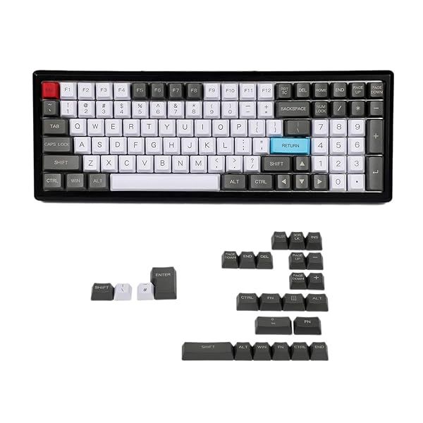 YMDK OEM 125 Keys PBT Keycaps - Custom White Gray Red Dye Sublimation for MX Keyboards (ANSI/ISO Compatible)