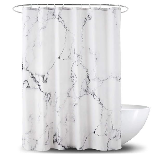 YOSTEV 3D Marble Shower Curtain - Grey & White Waterproof Fabric, 72x72 Inches with Hooks & Reinforced Grommets