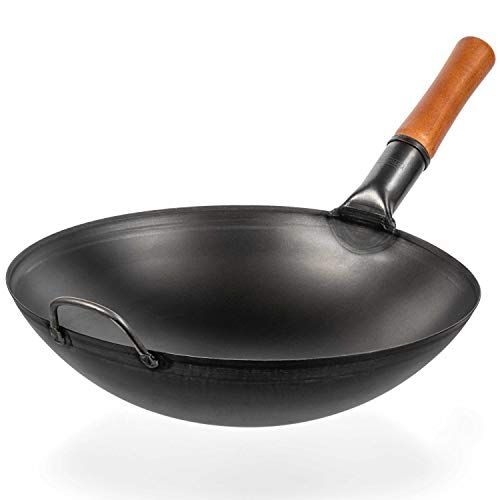"YOSUKATA 14" Carbon Steel Wok Pan - Authentic Chinese & Japanese Stir Fry Pan for Perfect Cooking"