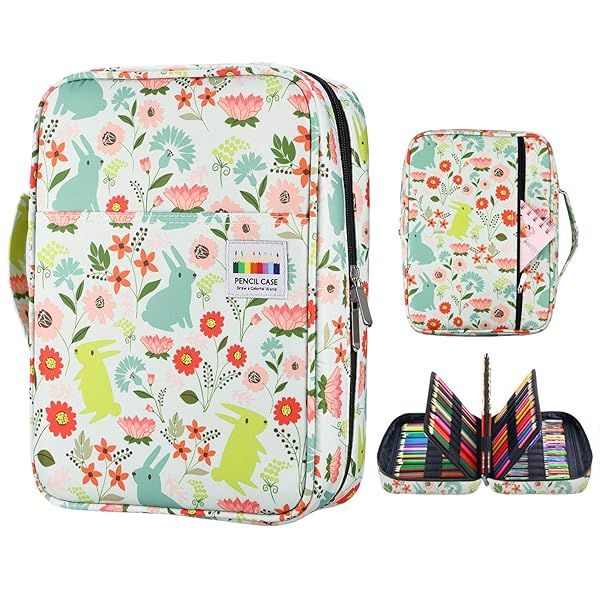 YOUSHARES 220 Slot Colored Pencil Case - Multi-Layer Organizer for Prismacolor & Gel Pens (Rabbit Design)