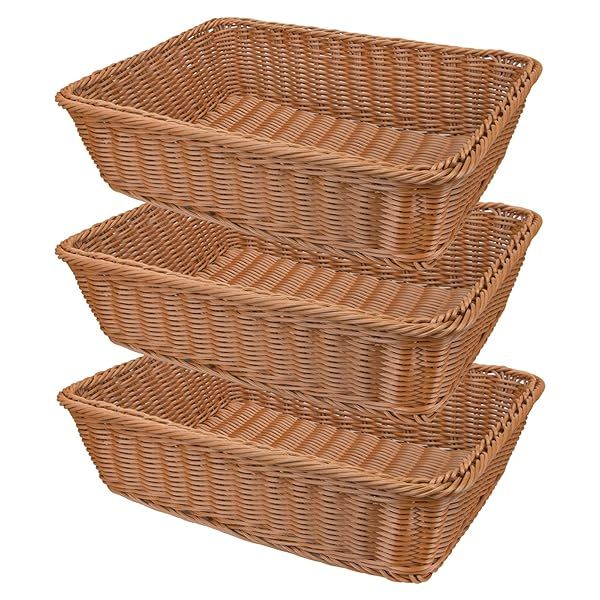 Yarlung 3 Pack Rattan Woven Bread Baskets - 11.8 Inch Poly Wicker for Serving Fruits & Vegetables - Perfect for Home & Restaurant Use