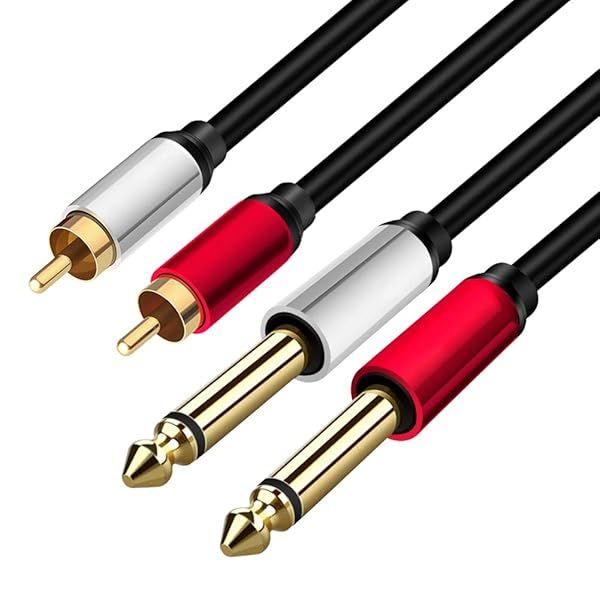 Yeung Qee 2 x 6.35 mm to 2RCA Cable 5ft Dual 1/4 inch TS Stereo Jack Male to 2 RCA Male Audio Splitter Adapter Black