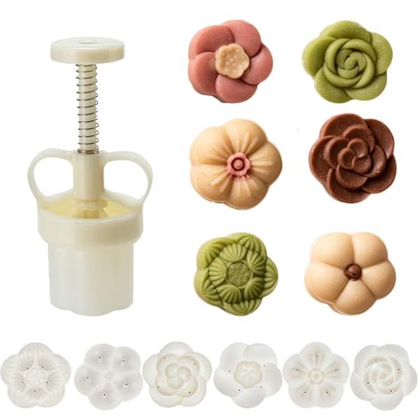 Ylskmu Cookie Stamp Set 6pcs Adjustable Thickness Moon Cake Mold for Mid Autumn Festival DIY Pastry Decoration Tool