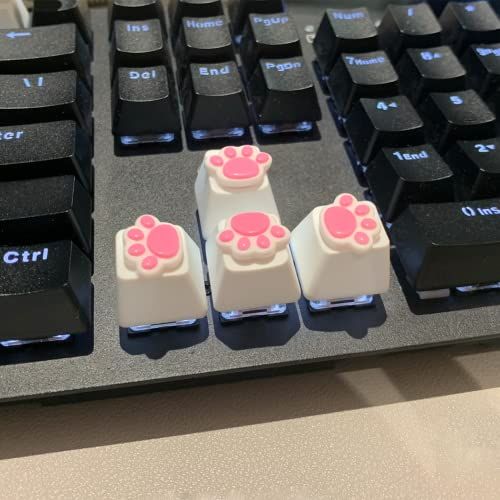 YupYay 4 Pack Custom Cat Paw Keycaps - Kawaii PBT Mechanical Keyboard Keycaps with Keycap Puller