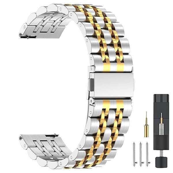 ZPJPPLX 20mm Metal Watch Band Replacement for Galaxy Watch 4/5 Pro & Garmin - Quick Release Straps in Silver & Gold